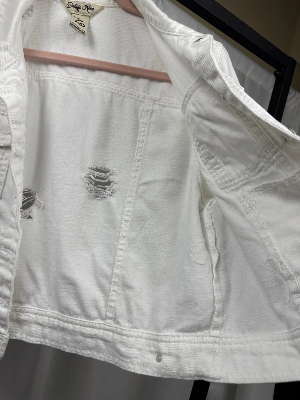 Indigo Rein Large White Distressed Short Sleeve Denim Jacket